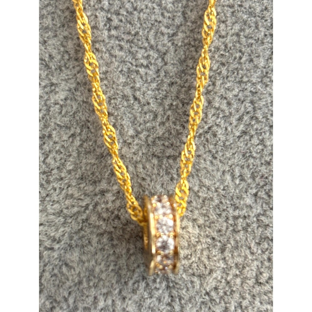 Gold Plated Rope Chain Necklace W Crystal Embellished Pendant  Lobster Clasp NEW